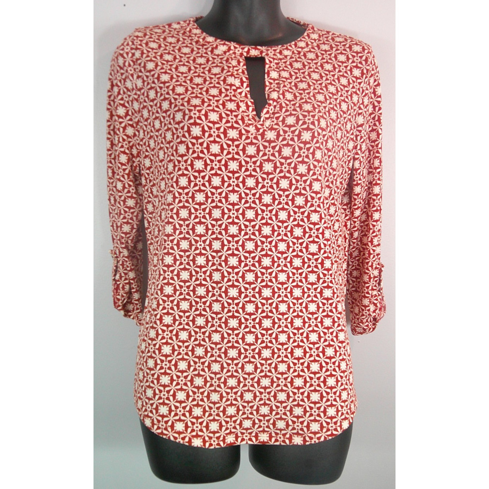 Cure Rust & White Blouse 3/4 roll up sleeve Women's Small